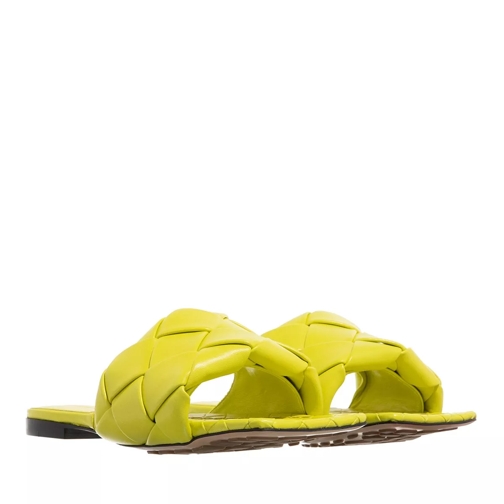 Bottega Veneta Lido Intrecciato Flat Sandals Kiwi Yellow Slip-in skor