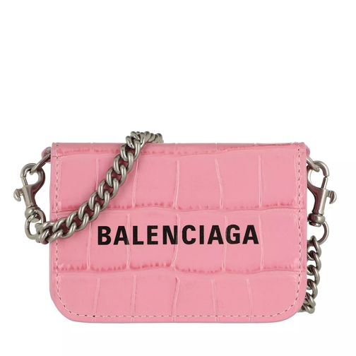 Balenciaga Logo Wallet On Chain Leather Pink Portemonnee Aan Een Ketting