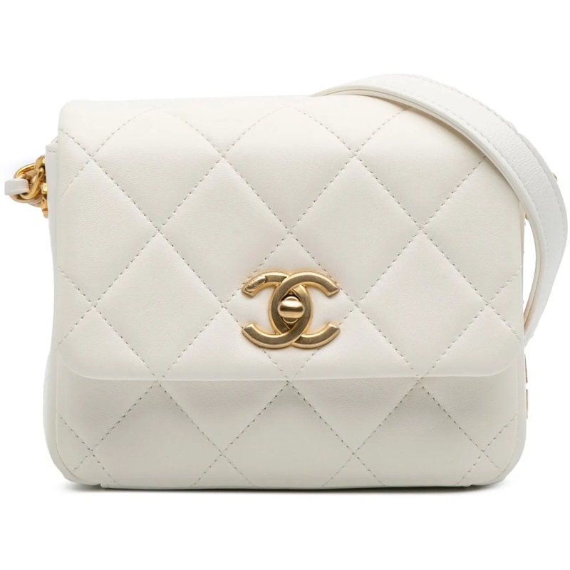 Chanel Sac à bandoulière Mini Quilted Lambskin Side Note Flap weiß