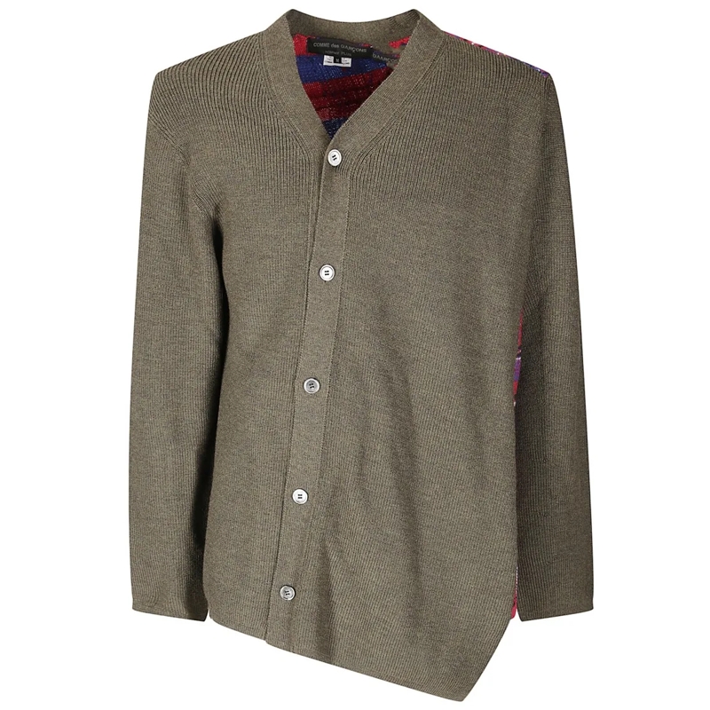 Comme des Garcons Strickjacke V-Neck Cardigan With Asymmetrical Button Closure Grey