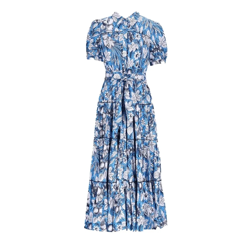 Diane von Furstenberg Midi-jurk Statement Midi Dress With Puff Sleeves And Tiered  Blue