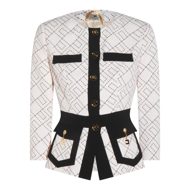 Elisabetta Franchi Übergangsjacke White And Black Blazer White