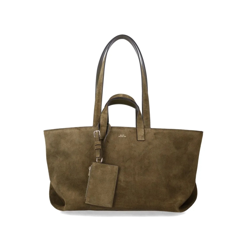 A.P.C. Fourre-tout Structured Suede Tote Bag With Detachable Pouch An Brown