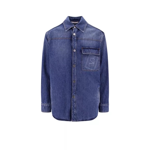 Valentino Regular Fit Denim Shirt With Vlogo Signature Detai Blue Jeans