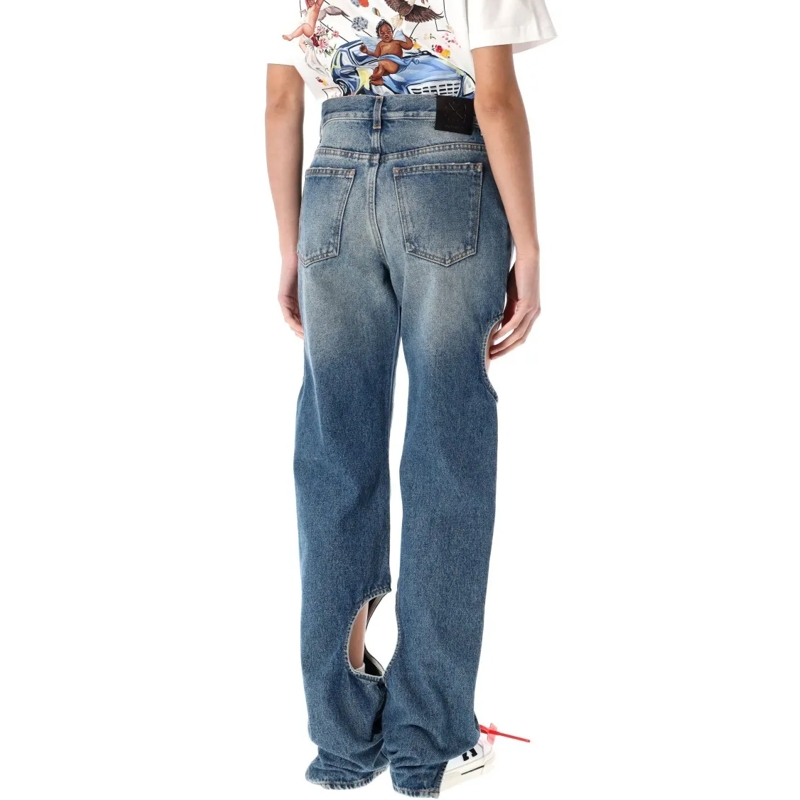 Off-White Jeans Straight-Leg Denim Jeans With Meteor Cut-Out Detai Grey