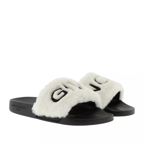 Givenchy Logoed Shearling Slide Sandals Black/White Slip-in skor