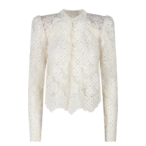 Self Portrait Blusen Rhinestone Lace Top White