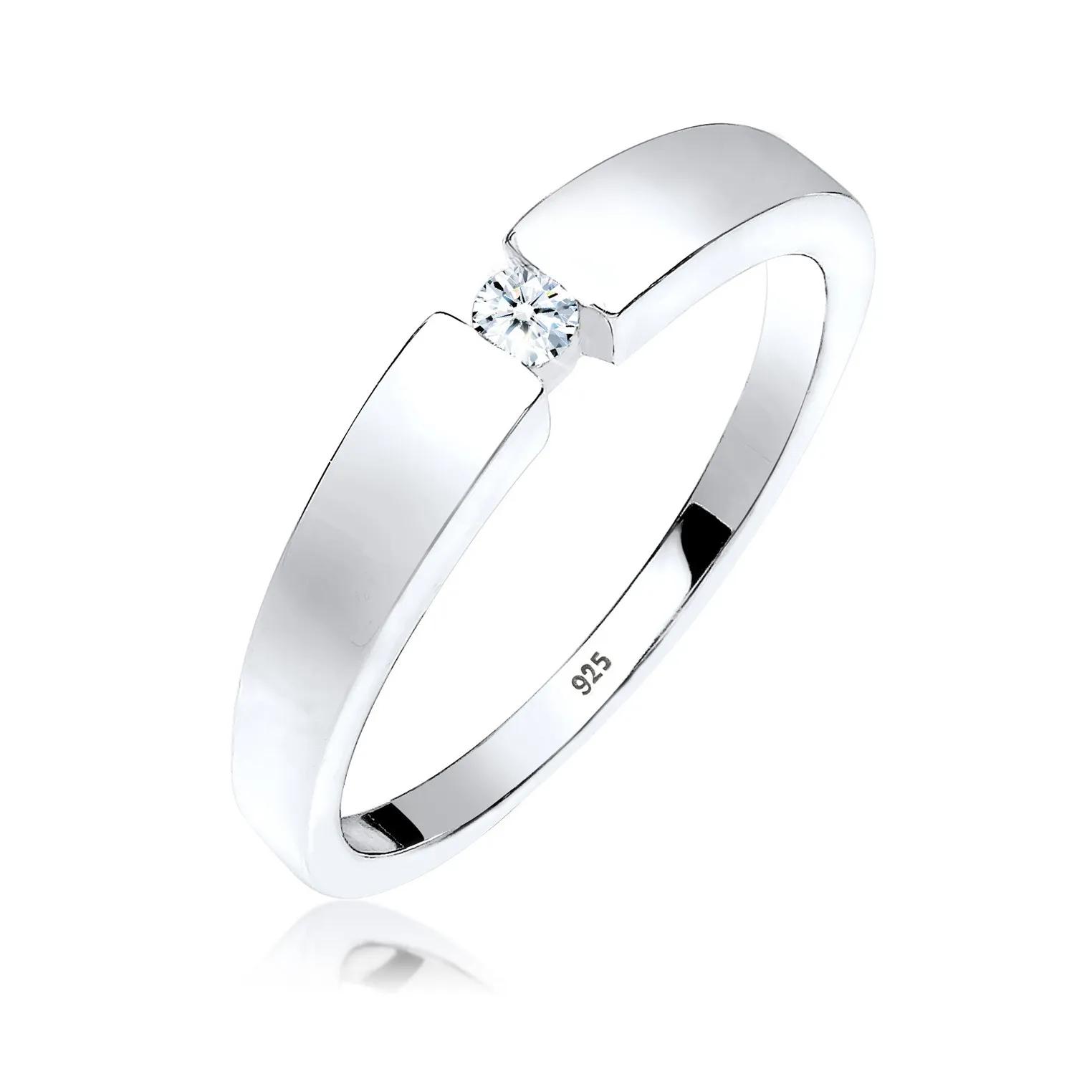 Elli Ringe - Ring Klassisch Bandring Diamant 0.06 ct. 925 Silbe - Gr. 54 MM - in Weiß - für Damen