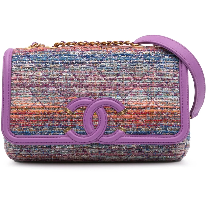 Chanel Sac à bandoulière Medium Tweed CC Filigree Flap lila