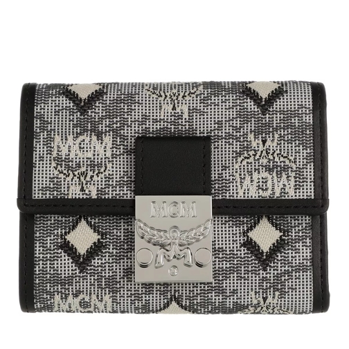 MCM Visetos Jacquard Mini 3 Fold Wallet Black Tri-Fold Portemonnaie