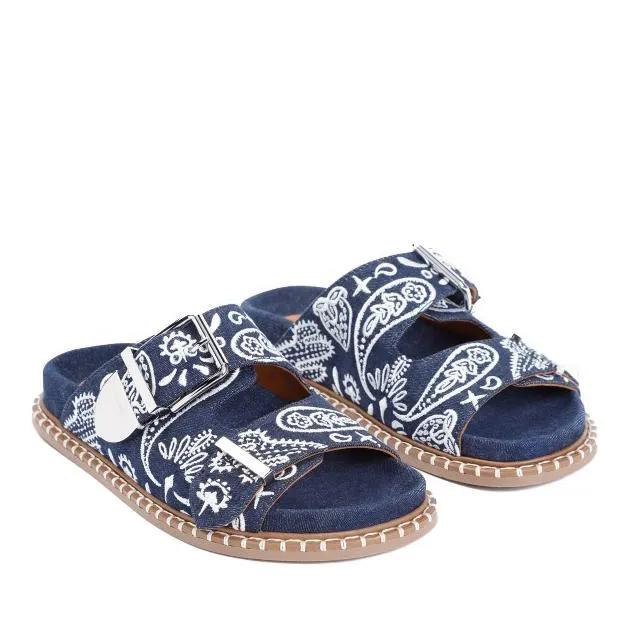 Chloé Sandalen & Sandaletten - Rebecca Blue Cotton Flat Sandals - Gr. 36 (EU) - in Blau - für Damen