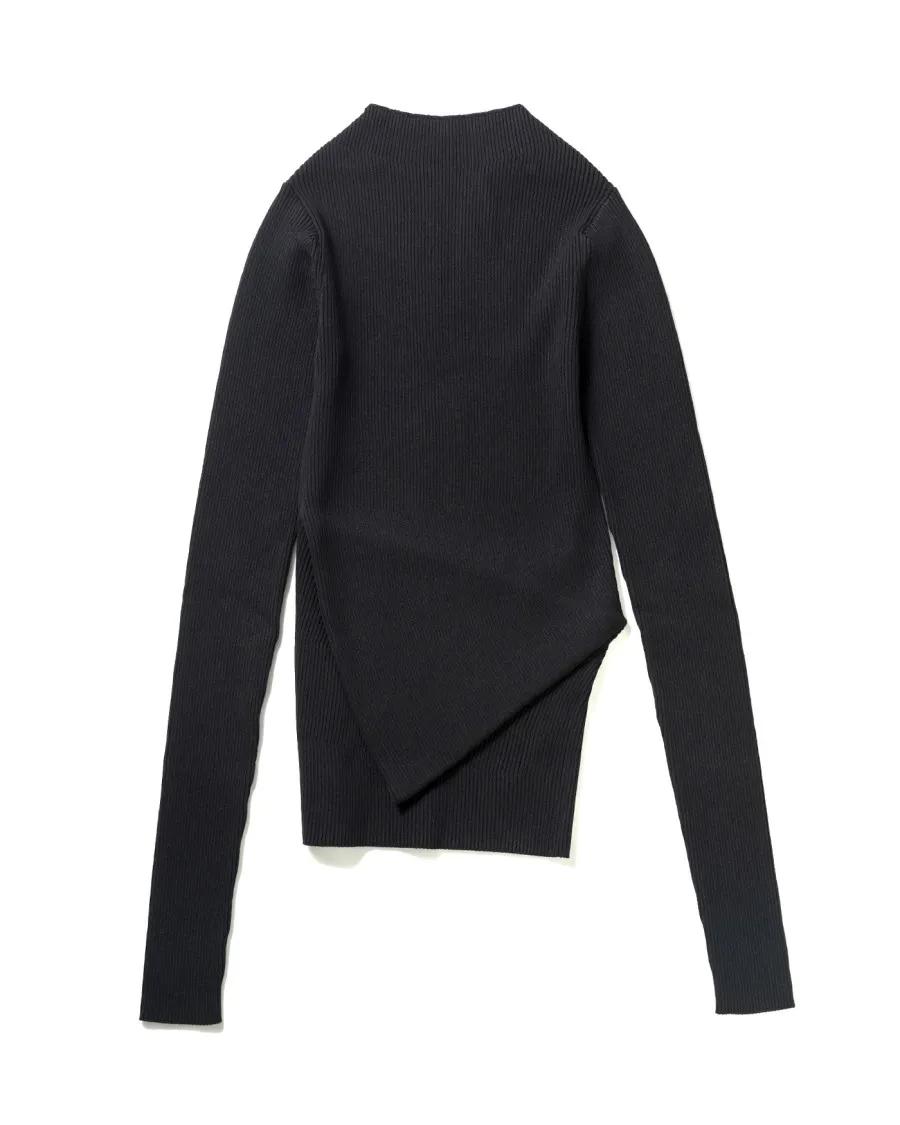 Thumbnail - Rick Owens - Ribbed Asymmetrical Top With High Collar - Größe S - schwarz