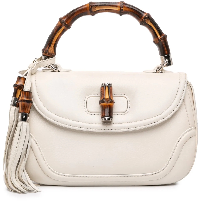 Gucci Schultertasche Medium Calfskin New Bamboo Top Handle Bag weiß