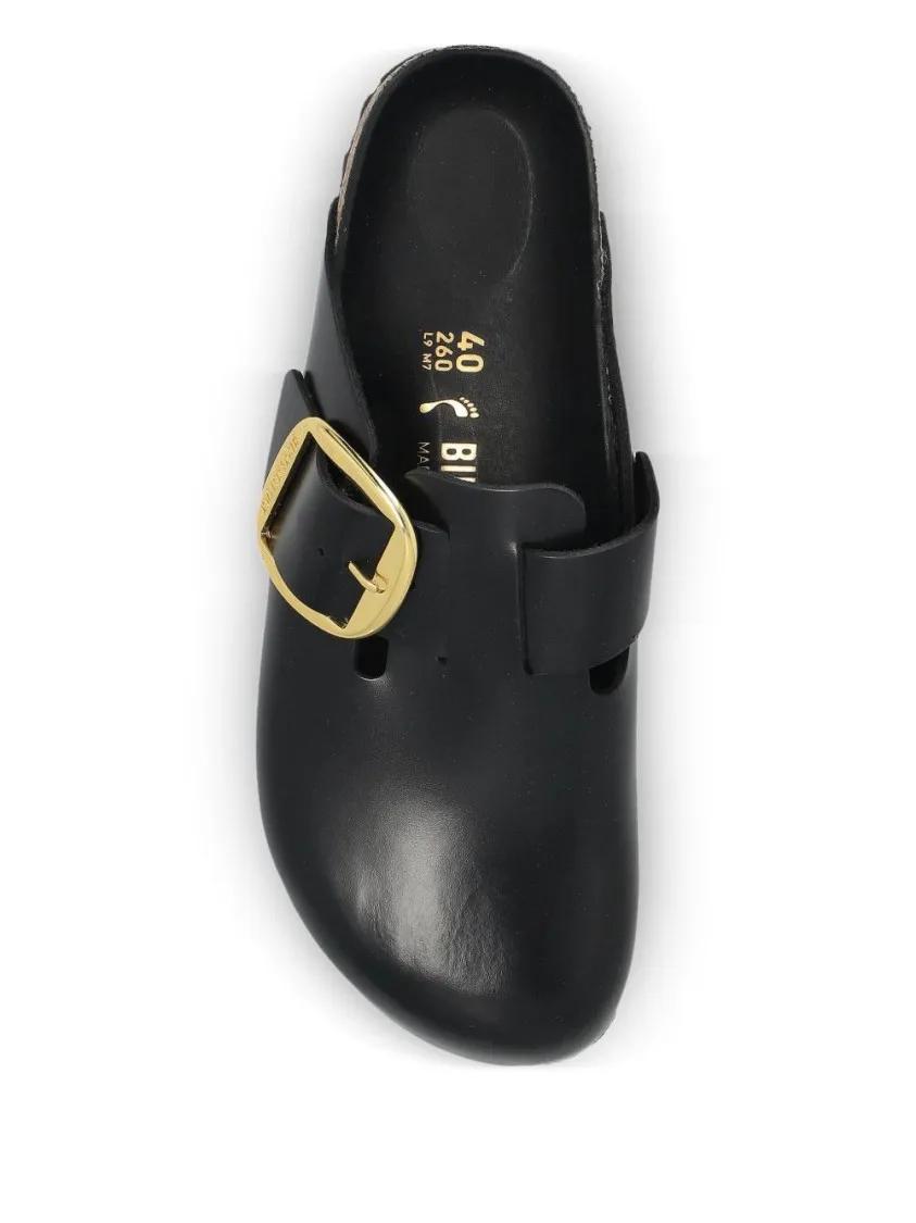 Thumbnail - Birkenstock Sandalen - Black Slip-On Sandals With Gold-Tone Buckle - Gr. 40 (EU) - in Schwarz - für Damen
