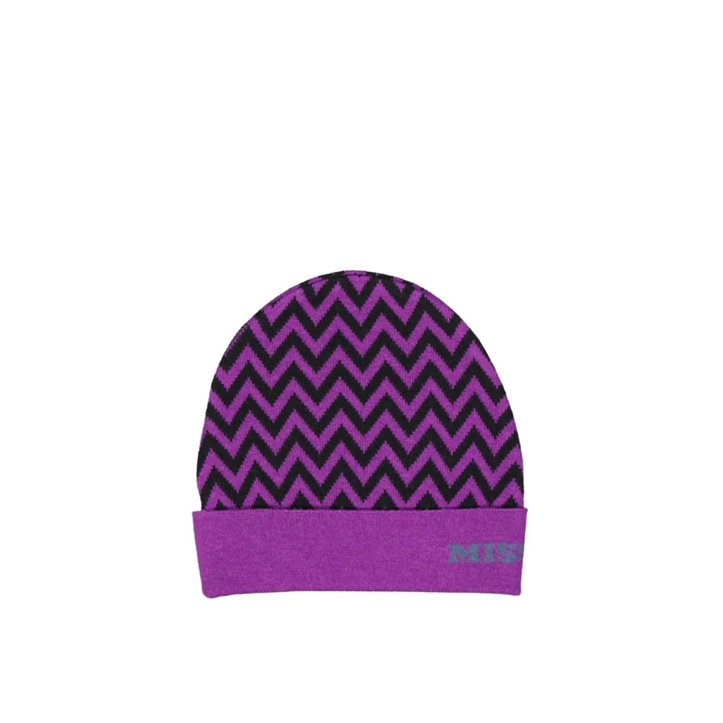 Missoni Hoed Purple Zigzag Wool Hat With Ribbed Trim Purple
