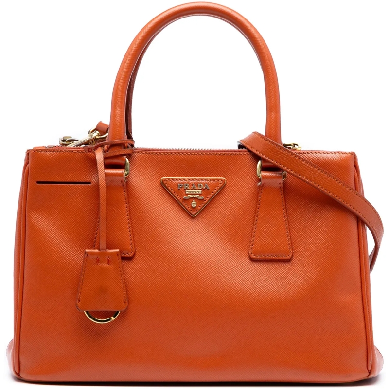 Prada Sac à bandoulière Small Saffiano Lux Galleria Double Zip orange