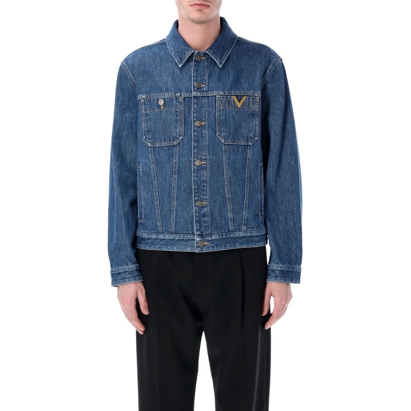 Valentino Garavani Veste en jean Denim Jacket With Distinctive Vgold Accent Black