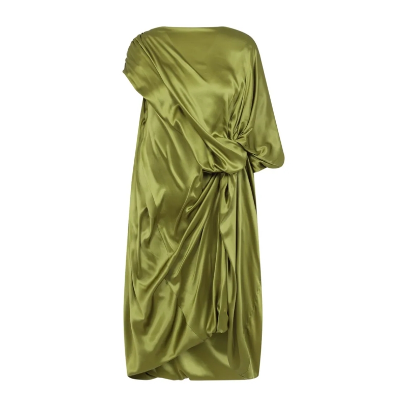 Dries Van Noten Minikleid Knot Waist Draped Silk Dress Green
