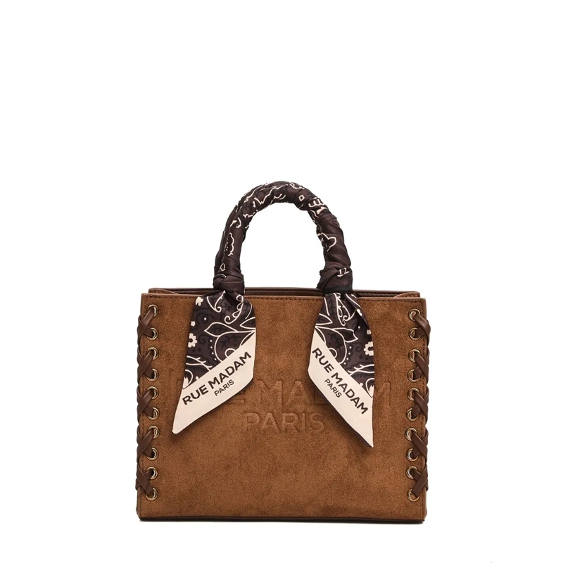 Rue Madame Fourre-tout Mini Tote Suede Cognac Con Bandana Brown