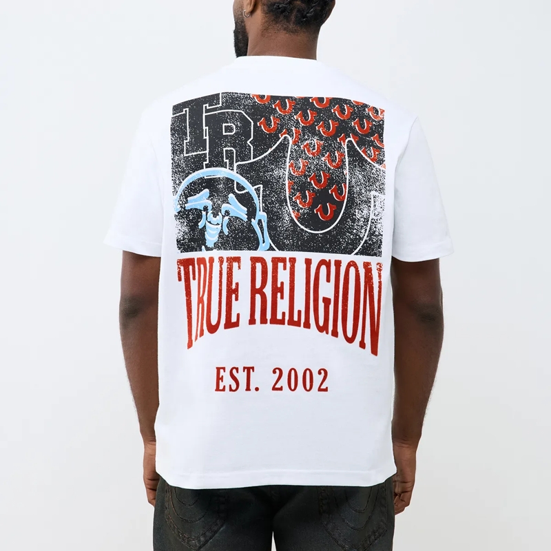 True Religion T-Shirt - Gerader Schnitt- Überschnittende Schultern- Ba weiss(Image 4)