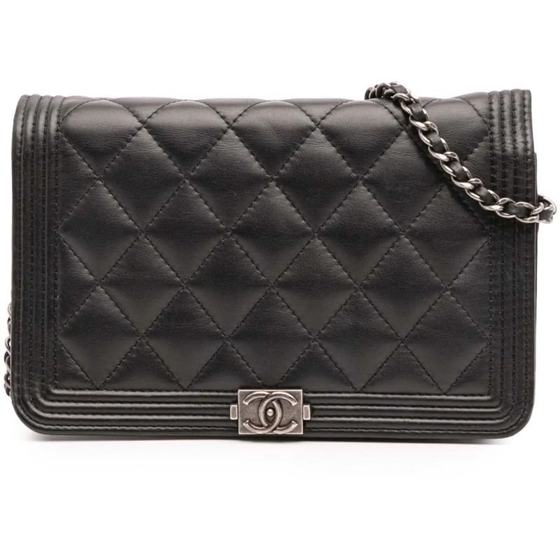 Chanel Sac à bandoulière Quilted Lambskin Boy Wallet On Chain schwarz