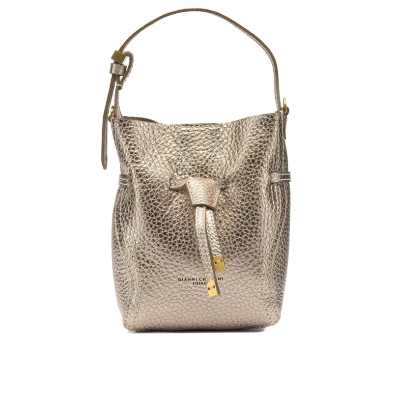 Gianni Chiarini Buideltas Textured Bronze Leather Bucket Bag With Adjustable Pink