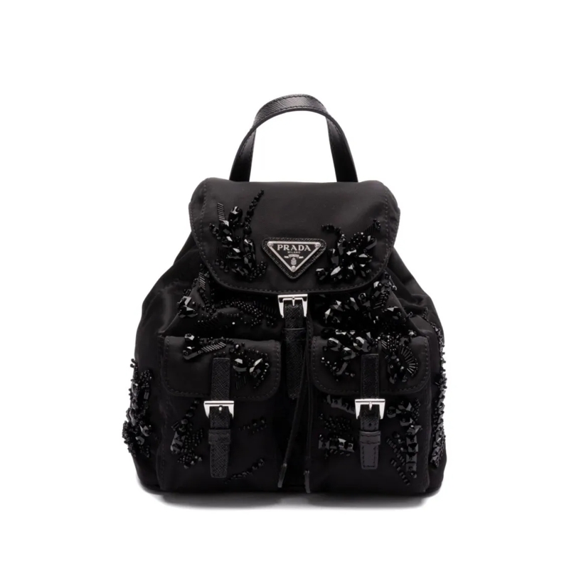 Prada Rugzak Enamel Triangle-Logo Backpack Black