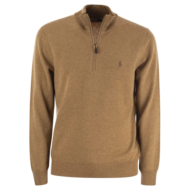 Polo Ralph Lauren Trui Wool Pullover With Half Zip Brown