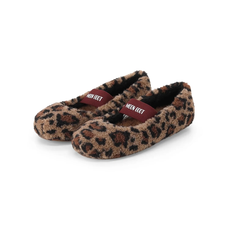 Moonboot Schuhe Shearling Ballerinas mit Animalprint braun