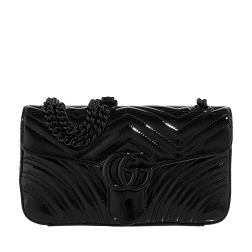 Gucci Small GG Marmont Shoulder Bag Patent Leather Black Crossbody Bag
