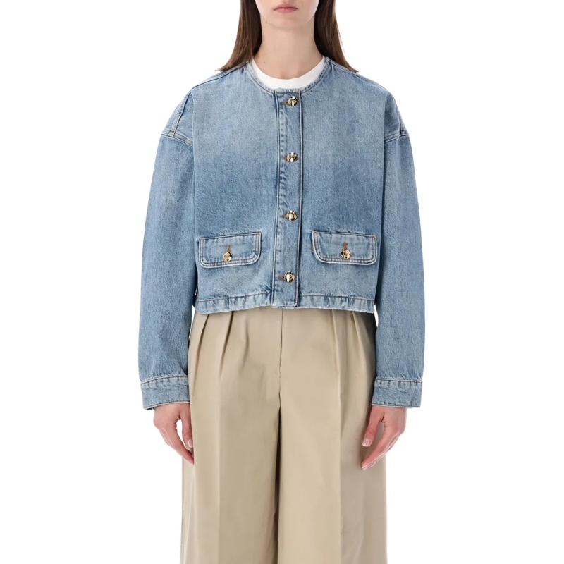 Anine Bing Spijkerjasje Blanchet Cropped Denim Jacket Neutrals