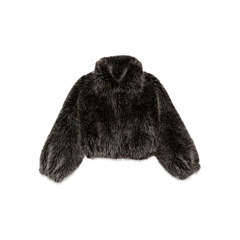 Valentini 1972  Brown Faux Fur Jacket With High Collar Black