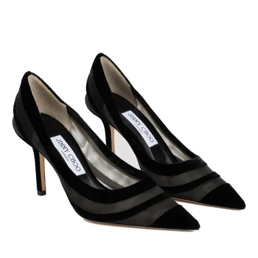 Jimmy Choo Love 85 Flocked Stripes Black Mesh Pumps Black Escarpin