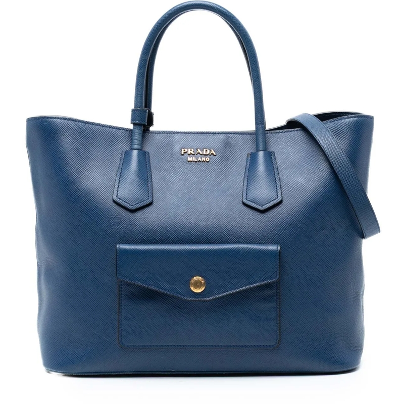 Prada Sac à bandoulière Saffiano Cuir Front Pocket Convertible Tote blau