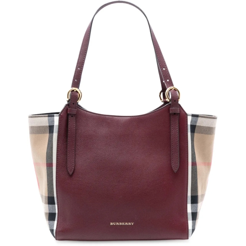 Burberry Shopper Grained Calfskin and House Check Canvas Canterbury lila