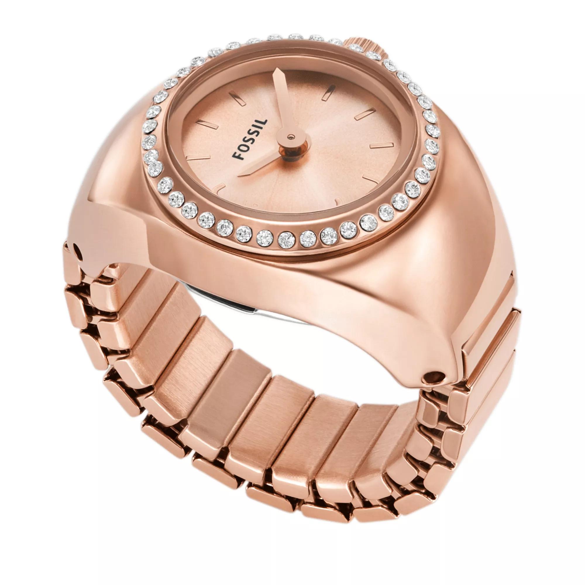 Fossil Watch Ring Two Hand Stainless Steel Rose Gold Quartz Watch