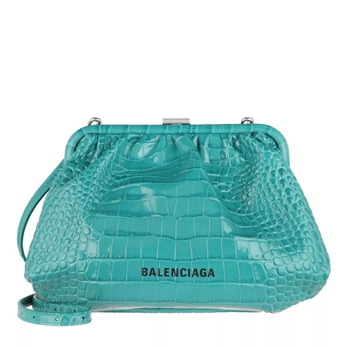 Balenciaga Cloud Clutch With Strap Croc Print Leather Dark Turquoise Crossbody Bag