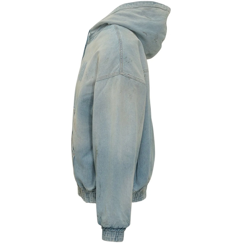Amiri  Felpa Denim Zip con Cappuccio e Tasche a Marsupio hellblau(Image 3)