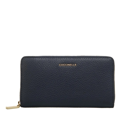 Coccinelle Metallic Soft Midnight Blue Portemonnaie mit Zip-Around-Reißverschluss