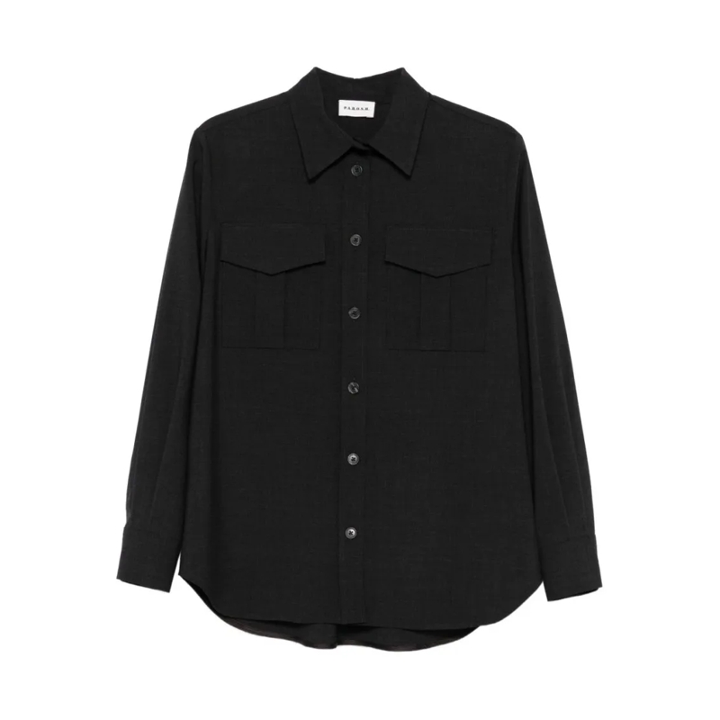 P.A.R.O.S.H. Overhemd Dark Brown Stretch Wool Shirt Black