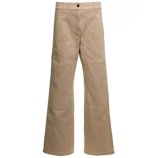 Palm Angels Beige 'Cargo' Pants With Embroidered In Cotton Den Brown Jeans