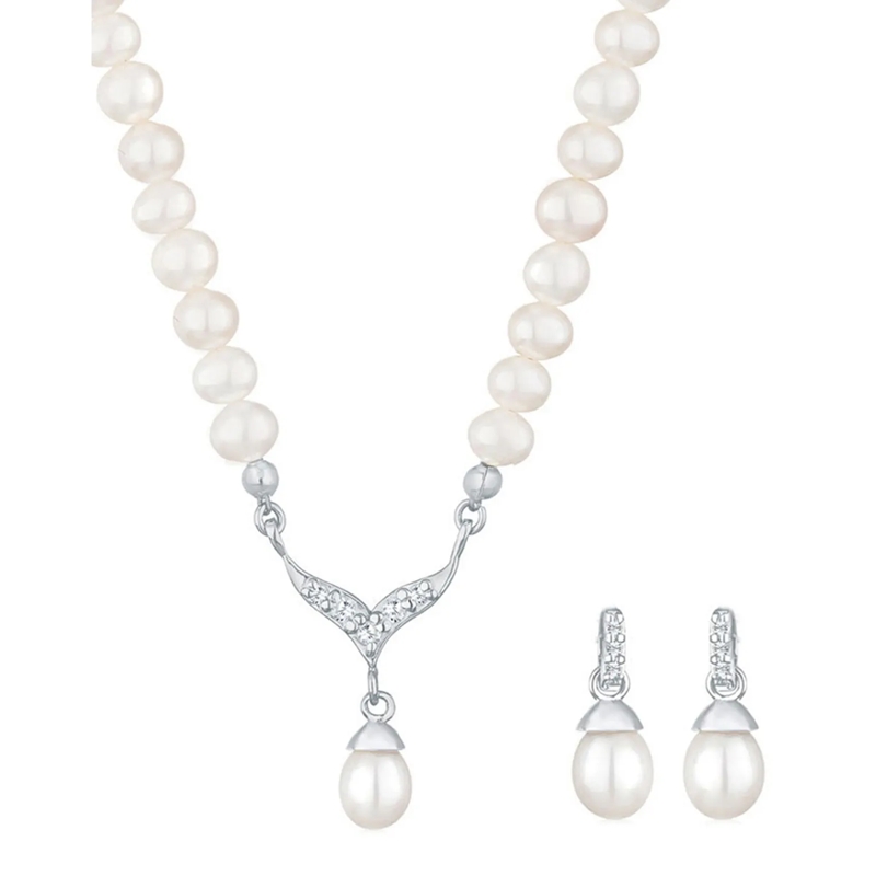 Elli Mittellange Halskette Schmuckset Perle 925 Silber, mit Kristallen von Sw weiss(Image 2)