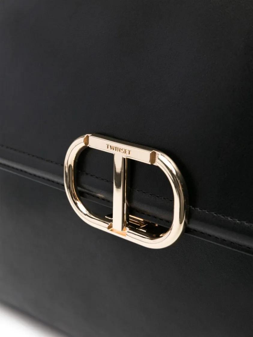 Twin-Set Shoppers & Totes Structured Black Tote Bag With Gold-Tone Clasp in zwart
