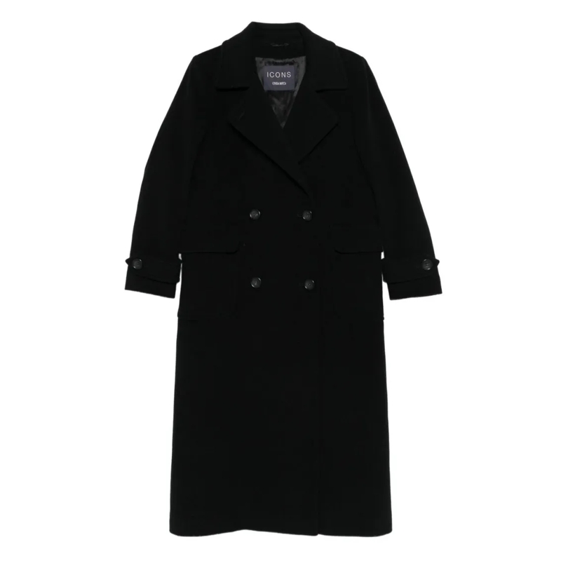 CINZIA ROCCA Manteaux de tanche Double-Breasted Long Coat In Wool-Cashmere Blend Black