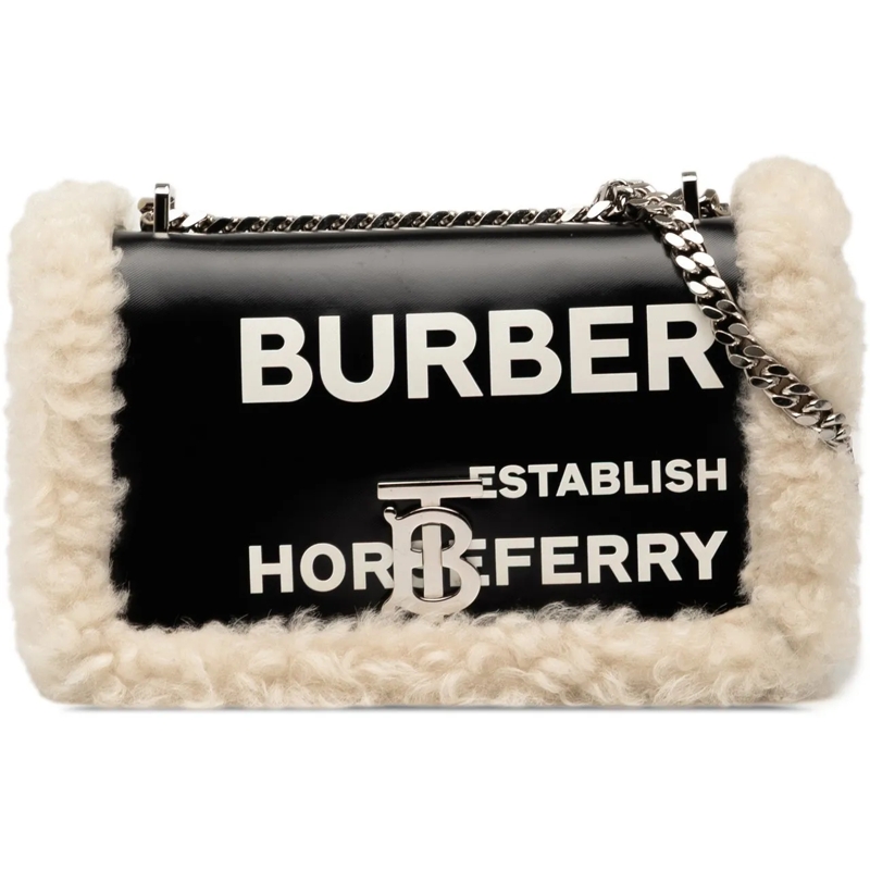 Burberry Sac à bandoulière Small Shearling Trimmed Coated Canvas Lola Crossbo schwarz