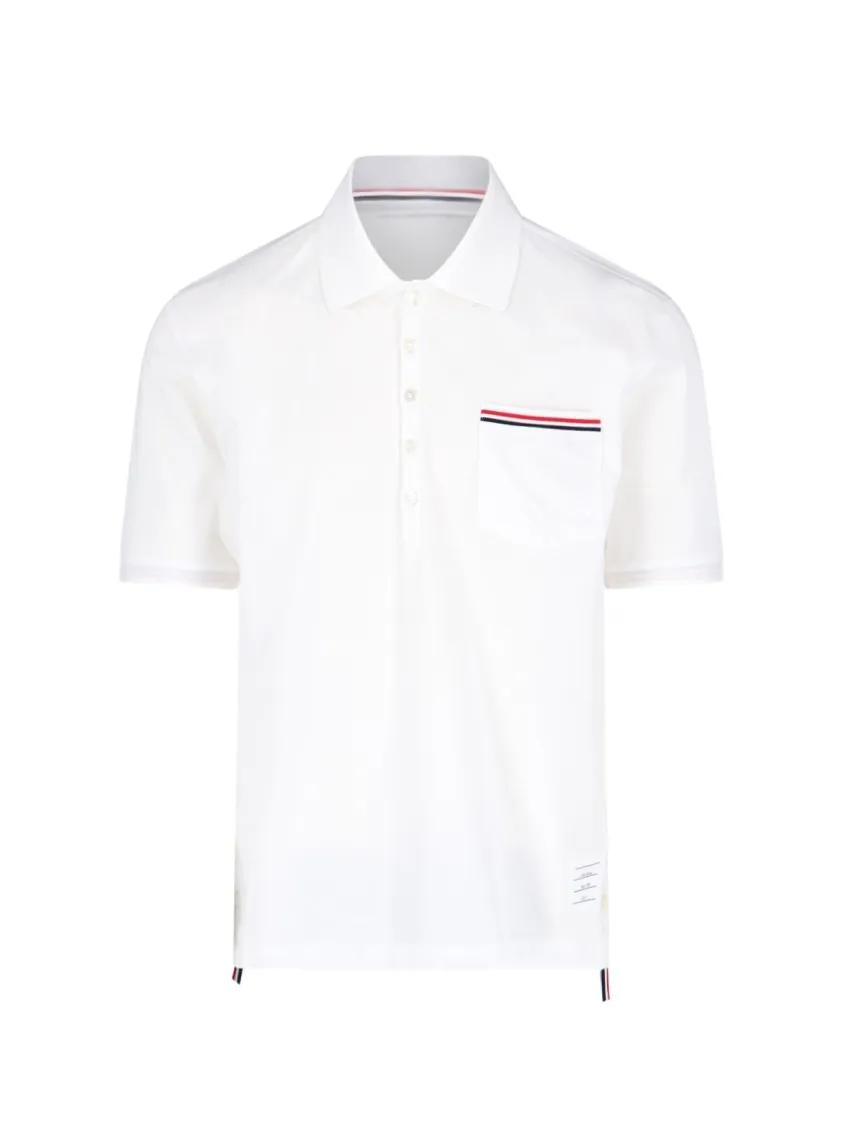Thumbnail - Thom Browne - Pique Pocket Logo Polo – White - Größe 5 - weiß