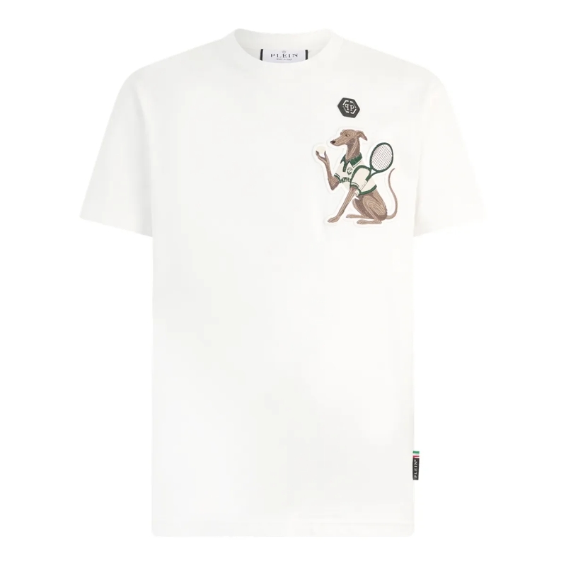 Philipp Plein T-Shirt Round Neck T-Shirt Tennis Pet Patch weiss