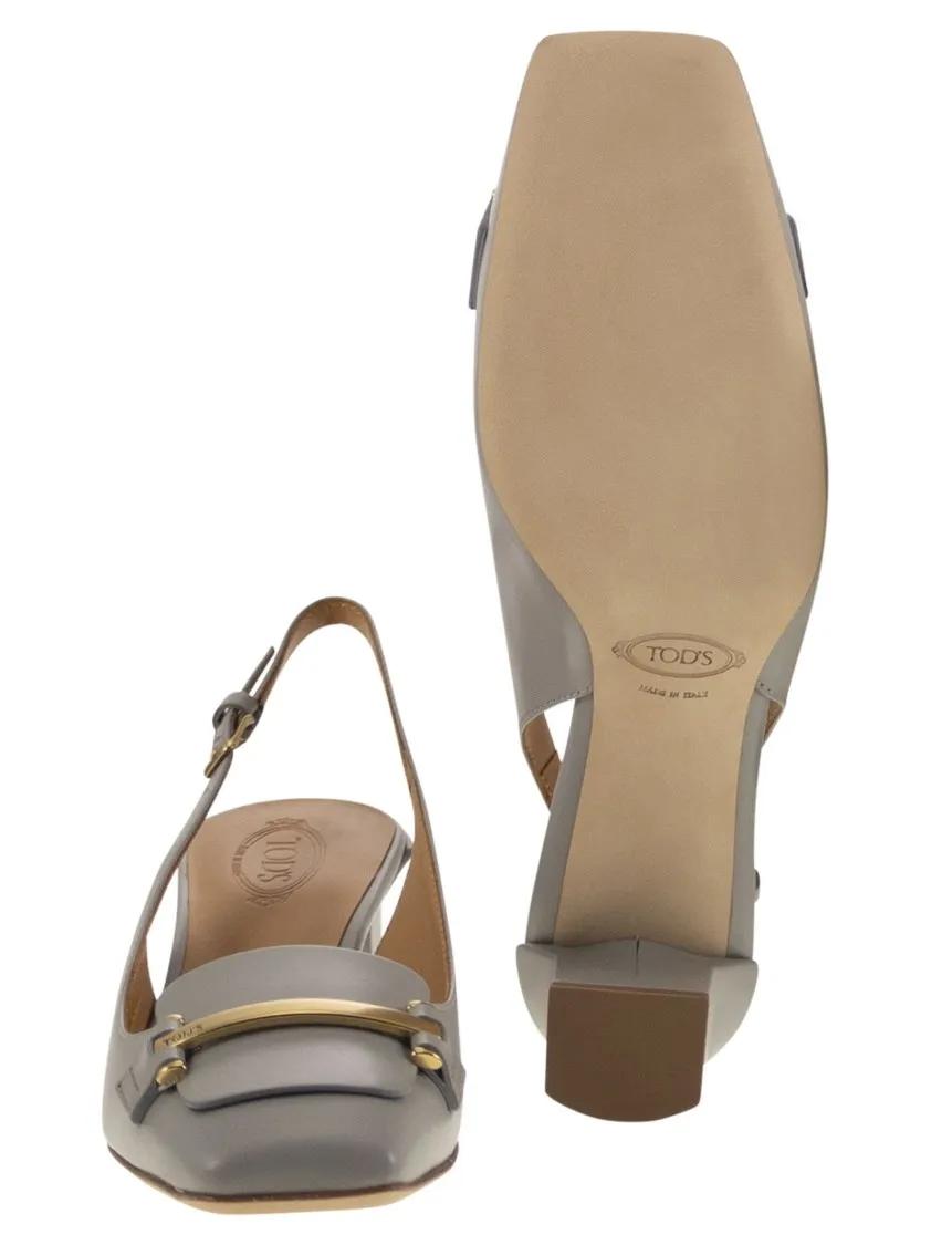 Thumbnail - Tod's Sandalen - Calfskin Leather Slingback Pump With Geometric Hee - Gr. 39 (EU) - in Grau - für Damen