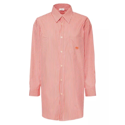 Etro Cotton Shirt With Frontal Logo Embroidery Pink Camicie