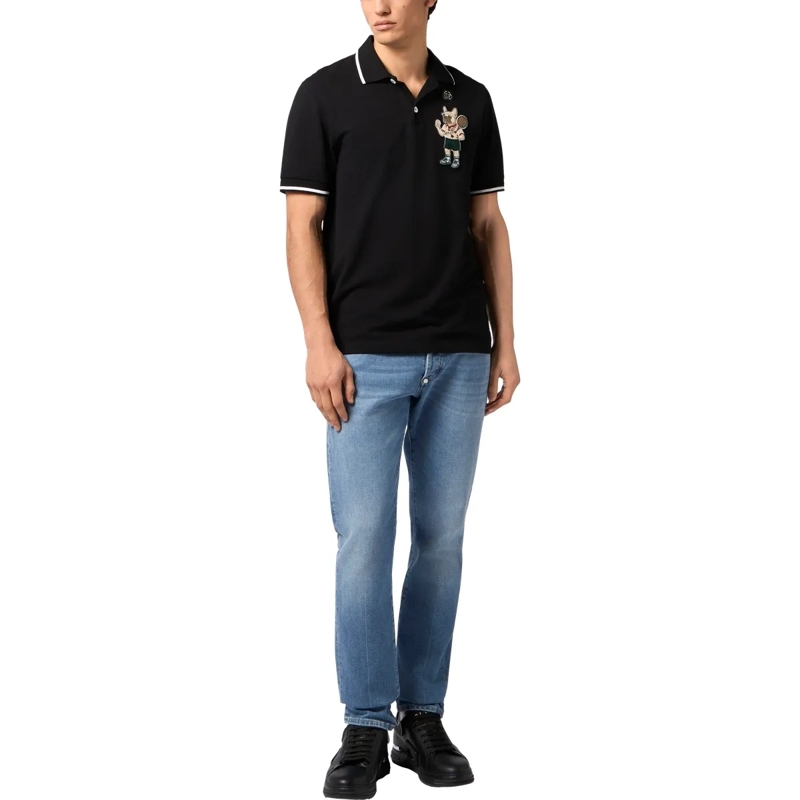 Philipp Plein Top Polo T-Shirt New York Tennis Patch schwarz(Image 4)